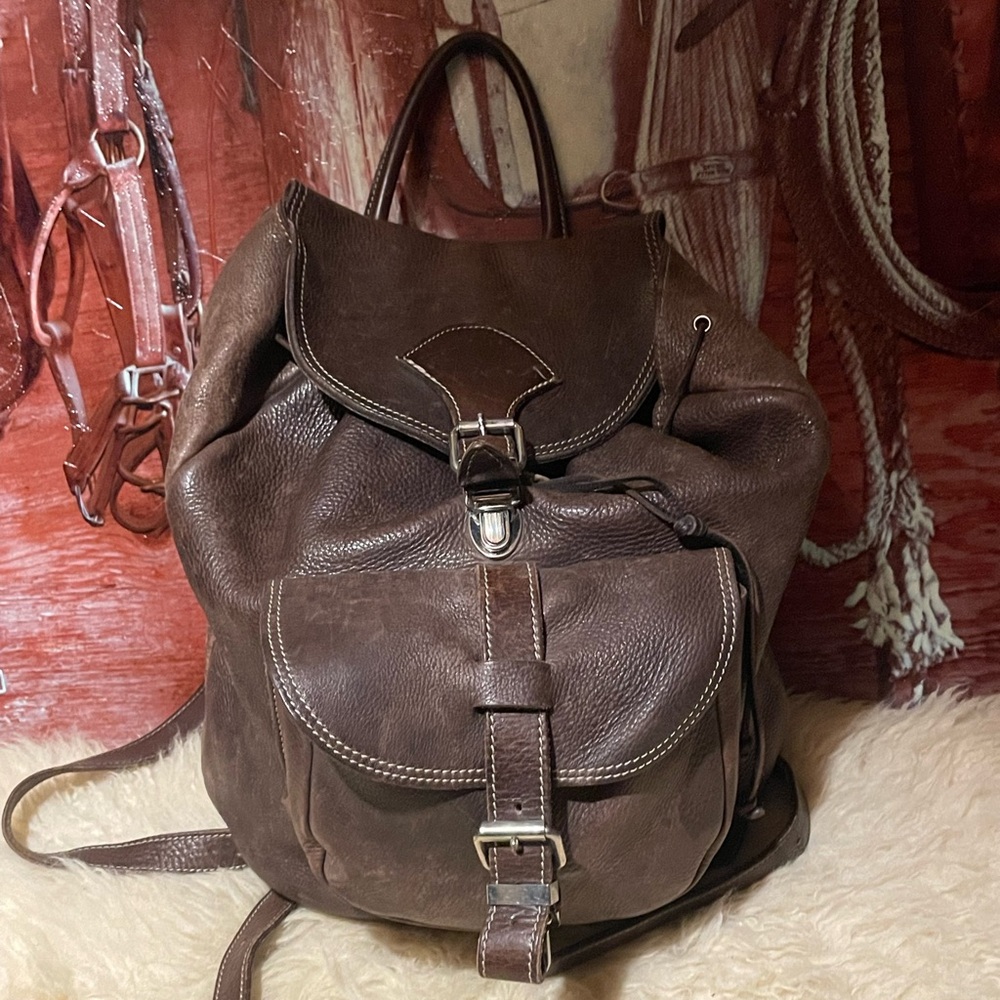 Roots brown leather backpack